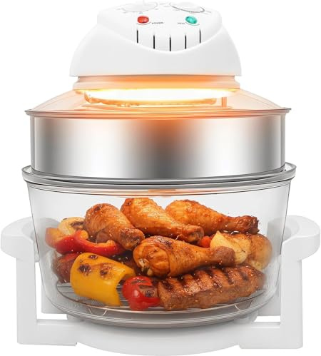 Forno Friggitrice Ad Aria in Vetro da 17,96 Litri - Forno Alogeno Turbo 4 in 1 Extra Large con Finestra di Visualizzazione, 2 Griglie in Acciaio Inox, Design Atossico per Pasti Sani per Tutta La