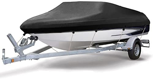 NEVERLAND Bootsplane Abdeckplanen Boote - Bootspersenning 4000PA 420D Oxford Abdeckplanen Für Boote Bootspersenning Boot Persenning Bootspersenning Schutz Cover Schwarz V-Rumpf Boat Cover 14ft-16ft