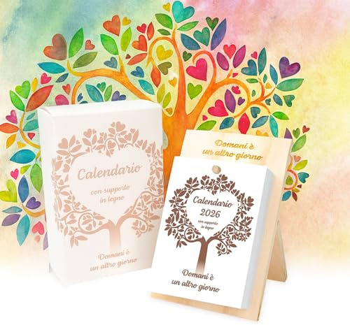 Lupia - Calendario degli Aforismi 2026 DOMANI E' UN ALTRO GIORNO l'Originale Albero della Vita 365 fogli Supporto in Legno ALBERO DELLA VITA Calendario da tavolo motivazionale con pensiero filosofico