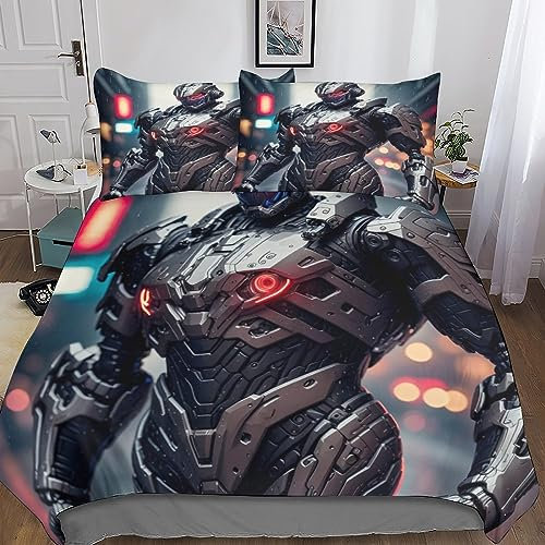 Weltraum Mecha 3-Piece Light Plush Mikrofaser Duvet Cover Kriegm Sci-fi Krieg Duvet Cover And Pillowcase with Zip Hypoallergener Mikrofaser Für Kinder Teenager Erwachsene Bed Linen King（220x240cm）