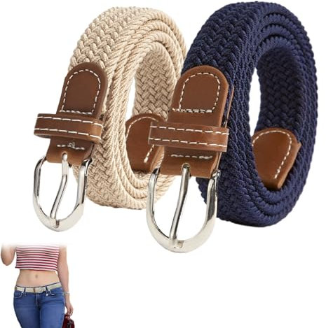 DALAETUS 2 Stück Stoffgürtel Stretchgürtel Set, Elastische Elastik Flechtgürtel Geflochtener, Hosen, Flechtgürtel Stretchgürtel Schmaler Canvas-Gürtel, Valentinstag für Liebhaber