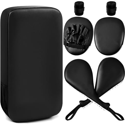 Poen 7 in 1 Taekwondo Kick Pad Boxing Training Equipment Punching Mitts Martial Arts Wrist Band Adjustable Soft Pads Set for Karate Muay Thai MMA Training(Black,Classic)