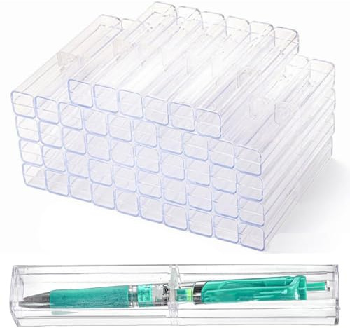 Mezchi 50 Pack Acrylic Pen Gift Boxes, Clear Pen Gift Box, Empty Pen Cases, Reusable Plastic Pen Display Case for Single Pen, School Office Supplies