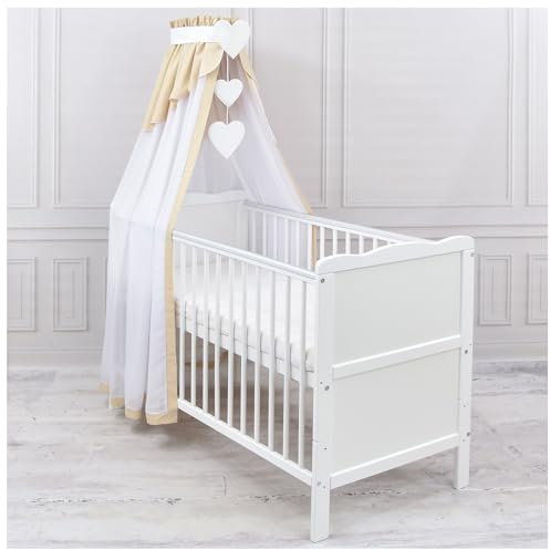 Generisch Baby Delux Babybett Himmel Betthimmel Chiffon Baumwolle Verlauf Baldachin für Babybett Kinderbett Wiege Stubenwagen Himmelstange Applikationen Deko (Beige, ohne Himmelstange)