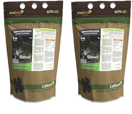 CULTIVERS Abono Bonsái Ecológico 2x1kg. Fertilizante de Origen 100% Orgánico y Natural, Granulado de Liberación Lenta y controlada con NPK 8-1-5+74% M.O. y Ác. Húmicos