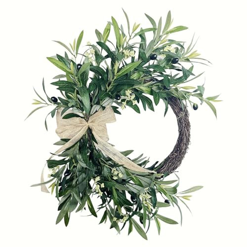 50cm/20inch Olive Wreath for Front Door, Spring Summer Green Wreath, Lifelike Artificial Small Door Wreath Decoration for Farmhouse, Wedding, Home, Window, Wall, Fireplace