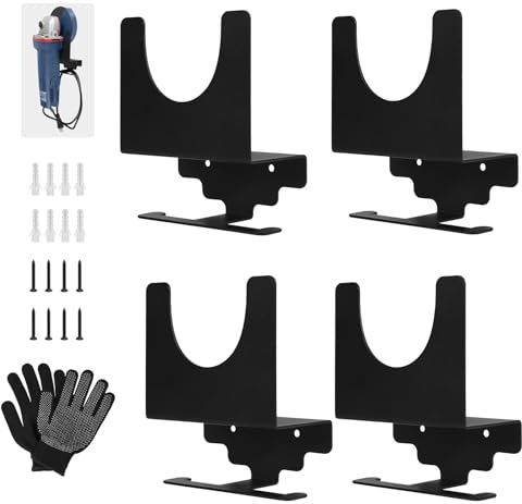 EXLECO 4 Stück Wandhalterung Winkelschleifer Halterung mit Schrauben, 115mm 125mm Flex Halterung Wand Werkzeug Halterung Winkelschleifer Organizer aus Stahl Werkstatt Zubehör für Schneider Polierer