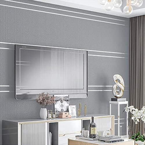 Snewvie Dark Grey Texture Wallpaper Non-Woven Stripes 3D Embossed Wall Paper Silver Glitter Wallpaper Feature Stripe Modern Geometric Patterned Taupe for Livingroom Bedroom Kitchen
