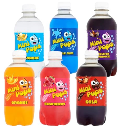 Mini Pops 330ml Sugar Free Soft Drink Bottles – Variety Flavours - Colla, Lemonade, Orange, Raspberry, Bubblegum, Dandelion & Burdock - Zic (6 x Bottles, Random Mixed Mini Pops)