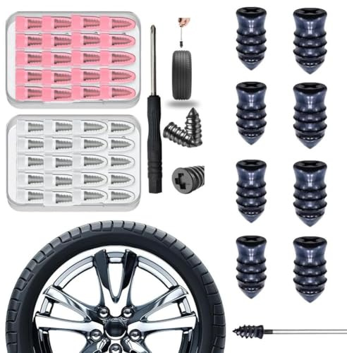 20 PCS Tire Repair Rubber Nails Kit with 2 Sizes,Screw in Tire Repair Plugs with Box and Screwdriver,Self Tapping Tires Repairs Screws Kit for Trucks Motorcycles Cars
