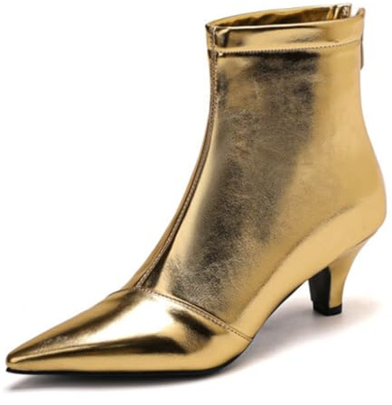 MiaZane Stivaletti Donna Effetto Metallizzato Punta a Punta Tacco Kitten Scarpe da Ufficio alla Moda per Cocktail Cerniera Laterale Altezza Tacco 5cm Calzature,d'oro,40 EU