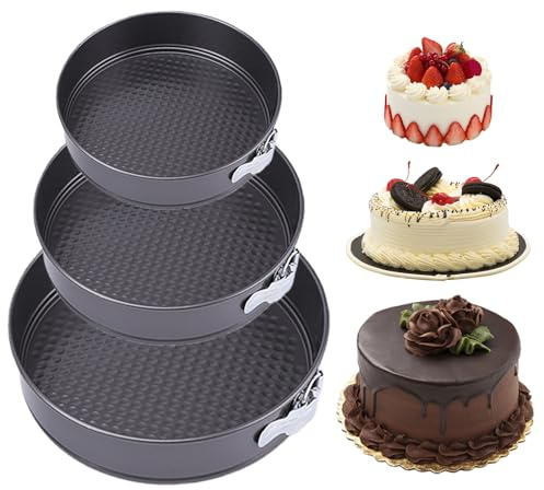 WIYETY Lot de 3 moules à charnière - Anti-adhésif - Rond - Pratique - Moule à charnière antiadhésif - Pour la cuisson de divers gâteaux - 20/22/24 cm - Noir