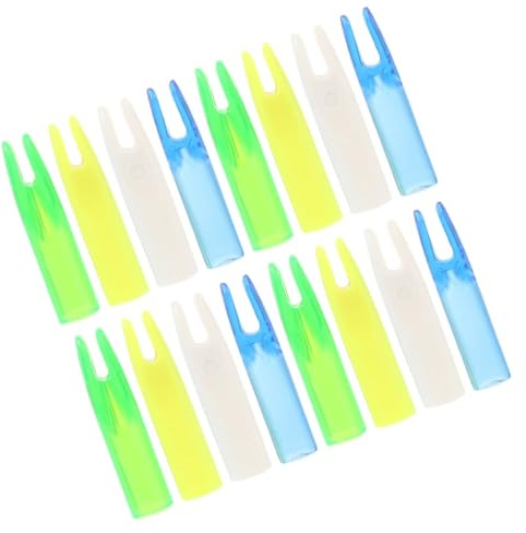 MUSISALY Encoches de Flèches 16 Pièces 6 MM en Plastique Transparent Bleu Vert Blanc et Jaune Vif Accessoires pour Tir à l'arc Protection et Remplacement pour Queues de Flèche Usage