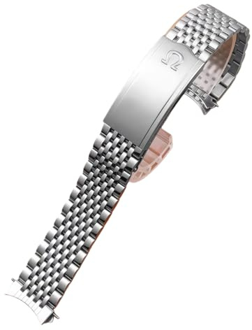 ROUREOX Cinturino Orologio Acciaio Vintage 9 File Bracciale Metallo Curvo Braccialetto Ricambio 18mm 19mm 20mm Perline per Omega Speedmaster-Argenteo 20mm