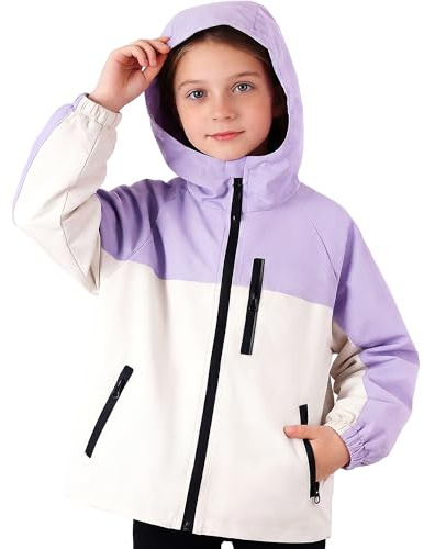 Hoseay Kids Jacket Waterproof Raincoats with Reflective Strips 9-10, Purple