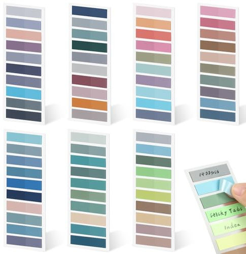 Euqvunn 1400 Piezas Marcadores Adhesivos, 7 Blocs, 70 Colores Marcapaginas Adhesivos, Notas Adhesivas Transparentes, Índices de Pestañas Traslúcidas Reposicionables para Oficina y Planificación