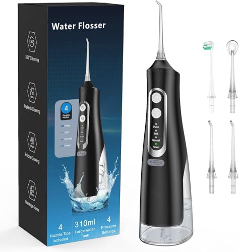 Jet Dentaire Hydropulseur Portable, Jet Dentaire Sans Fil Rechargeable avec 4 Modes Capacité de 310 ml IPX7 Étanche H8