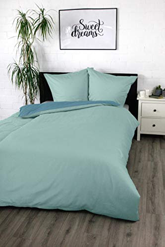 jilda-tex Bettwäsche Satin-bettwäsche 100% Baumwolle Wendebettwäsche Uni-bettwäsche Verschiedene Größen und Farben (Mittelblau, 135 x 200 cm)