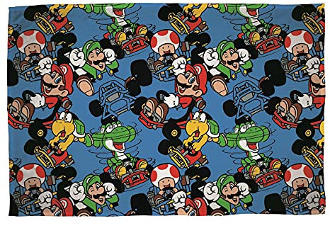 Nintendo Super Mario Vroom Fleece Throw | Mario Kart Design Super Soft Blanket | Perfect for Any Bedroom, 120 x 150cm, Blue