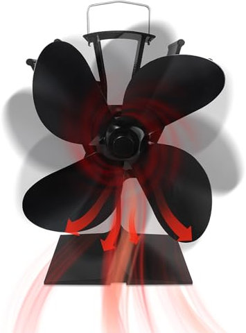 Froadp Kaminventilator mit 4 Lüfterflügeln Ofenventilator Stromloser Ventilator für Holzöfen Öfen Geräuscharmer Feuerstelle Kaminöfen Automatischer Lüfter für Holz Holzbrenner Kamin (Schwarz)