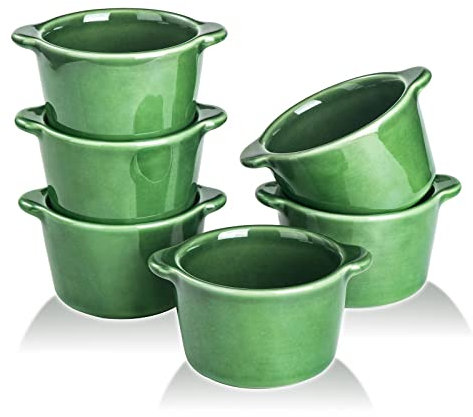VICRAYS - Cuencos de cerámica para horno Creme Brulee Ramekins, mini tazas de natillas de 6 onzas, cuencos seguros para horno, platos de soufflé para hornear, cacerola individual, salsa, Pioneer