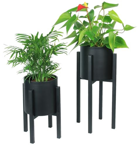 alma home Supporto per fiori in metallo nero – Set di 2 vasi da fiori con piedini e portavaso H 23 e 33 x L 12 cm come supporto per piante per interni ed esterni, sgabello per fiori o vaso per erbe