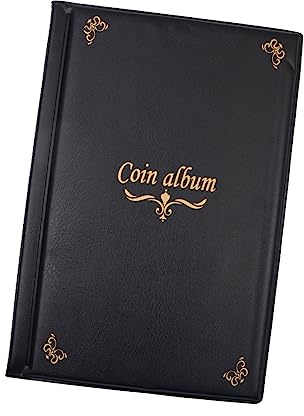 VOANZO 150 fickor myntalbum 15 sidor läder mynt samling bok Penny samlarbok för mynt samlare (svart)