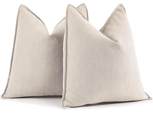 ZWJD Beige Kissenbezug 50x50 2er Set Chenille Kissenbezüge Sofakissen Kissenhüllen mit elegantem Design, weiche und luxuriöse dekorative Dekokissen für Couch, Bett und Heimdekoration