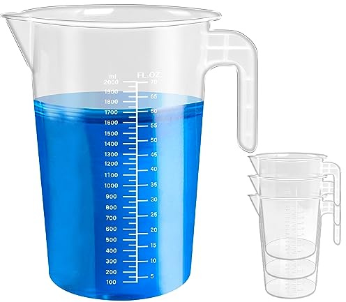 4 Pack 2 Liter Plastic Graduated Measuring and Mixing Pitcher, Aemygo Clear 1/2 Gallon Measuring Cups with Handle, Multipurpose Pouring Cup for Paint, Resin, Epoxy, Kitchen Cooking Baking Ingredients