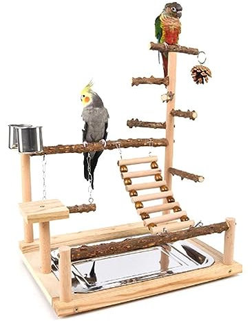 NURCIX Haustier Papageien Spielstand - Vogel Spielplatz mit Sitzstange und Futterplatte für große Vögel