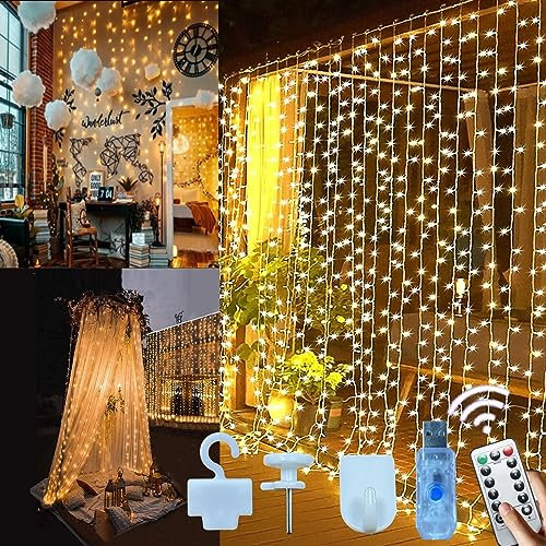 Microwear Lichtervorhang,3mx3m 300LEDs USB Lichterkette Vorhang mit 8 Leuchtmodi Wasserdicht LED Lichterkette innen außen Ideal für Partydekoration deko schlafzimmer,Innenbeleuchtung