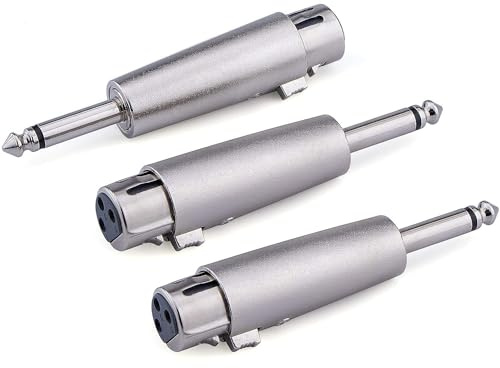 Greluma 3 st 1/4 tum TS hane till XLR hona-adapter, obalanserad 6,35 mm monoplugg till 3-stifts XLR hona-omvandlare ljudkontakter