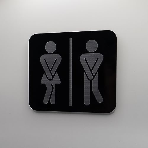 WC Schild Selbstklebend Classic Duo | Gäste | Klo | Toilette | Mann und Frau | Türschild | Stilvoll | Selbstklebend inklu. Klebepunkte | Acrylglas schwarz glänzend | 8.5 x 9.5cm | Made in Germany