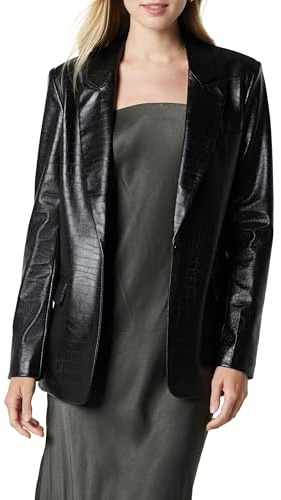 The Drop Blazer Long Anouk en Similicuir pour Femme, Croco Noir, Taille S