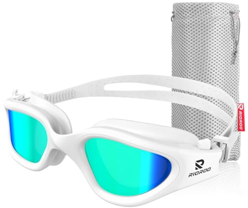 RIOROO Gafas Natación Polarizadas para Adulto Hombres Mujeres, Antiniebla Protección UV sin Fugas profesional Lente de espejo