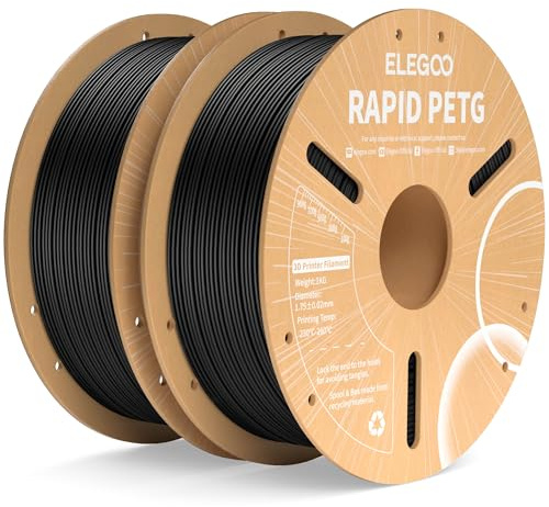 ELEGOO Rapid PETG Filament 1.75mm Schwarz 2 KG, High Speed 600mm/s 3D Drucker Filament Maßgenauigkeit +/- 0.02 mm, 1kg Pappspule(2.2lbs) Passend für die Meisten 3D Printer
