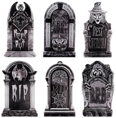 Wlicon 43cm Halloween Tombstones Outdoor Decorations - 6 PCS Graveyard Prop Yard Signs With Stakes for Cemetery Outside Yard Haunted House Decor