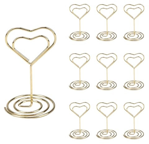 10Pcs Table Number Holders 2 Inch Mini Place Card Holders Heart Shaped Photo Stands for Wedding Party Graduation Reception Restaurant Office Home Centerpiece Decorations Memo (Gold)