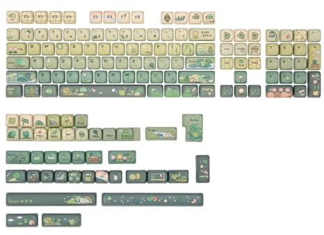 KiiBOOM X Cosydiaries Rainy Froggy Day Keycap Set, 143 Keys MOA Profile Keycaps, PBT Custom Keycaps for Mechanical Keyboard, Compatible with ANSI/ISO, 60%, 65%, 75%, TKL, Full-sized Layout