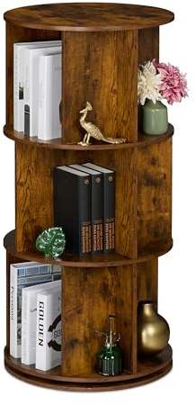 Relaxdays Libreria Girevole, 15 Scomparti 104x50 cm, Scaffale Industriale Porta Libri, CD, Dvd, Colonna Rotante, Marrone