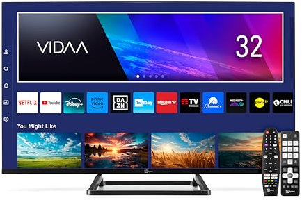 TELE System Smart TV 32 Pouces TS32FL SMV14 Vidaa, sans Cadre DVB-T2/S2 HEVC, Certifié tivùsat HD, Compatible CAM CI+,HbbTV, Pause TV, 2 Télécommandes,Mode Hôtel,Idéal pour Les Hôtels et Résidences