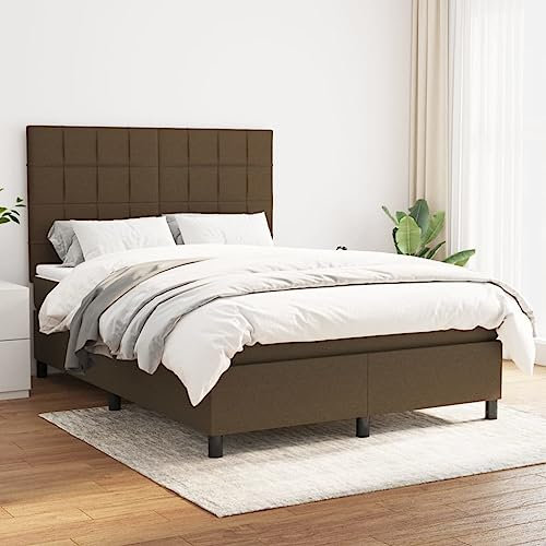 LAPOOH Boxspringbett mit Matratze Dunkelbraun 140x200 cm Stoff, Bettgestell, Bett, Schlafbett, Bed Frame, Schlafzimmer Bett - 3141780