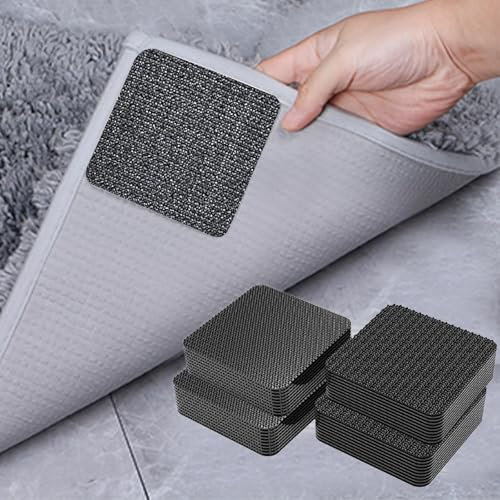 30pcs Rug Grippers for Carpeted Floors – Strong Adhesive Anti-Slip, Reusable Carpet to Carpet Grippers, Prevents Curling & Shifting, Ideal for Laminate, Tile, and Wooden Floors, 1.97 x 1.97 inch