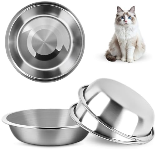 MOXYOY Tazones de comida de acero inoxidable para gatos, 3 cuencos de metal para gatos, plato de comida de 5.5 pulgadas, plato de alimentación para mascotas, repuesto para gatos pequeños y perros