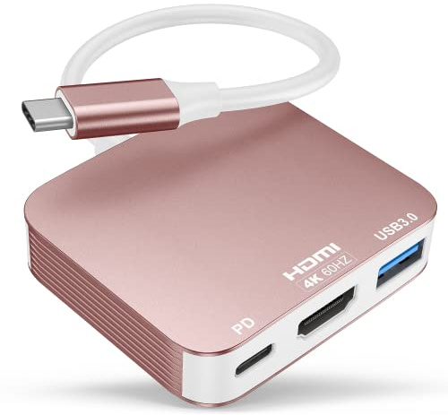 USB C to HDMI Adapter【4K@60HZ】, Vilcome HDMI to USB C Adapter Multiport with USB Type C PD & USB 3.0 Port, Compatible for MacBook Pro/Air, iPad Pro/Air, Dell XPS, iPhone 15 Pro/Max, Android (Rose)