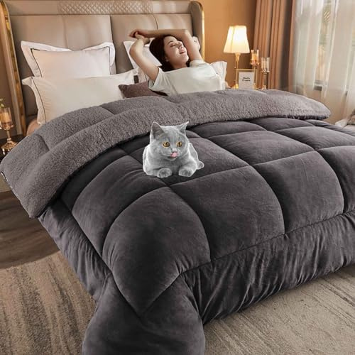 HLTQL Cottage Couette d'hiver épaisse en laine d'agneau, super épaisse réversible et chaude (04,150 x 200 cm/2 kg)