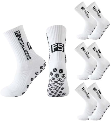 GNALIA Chaussette Foot Enfant 4 Paires, Couleur Blanc Taille 33-39 Antidérapantes Pour Football Et Basketball