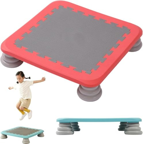 Rebounder Bouncing Board, 25 Inch Indoor Trampoline, Sensory Balance and Bounce Toy for Indoor and Outdoor Kids Toys, Non-Slip Base, Max Loaded 154 Lbs(Red)