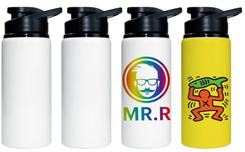 MR.R 4 pack Sublimation Blanks White Sport Aluminum Bottle Portable Drinking Lid Bottle 600ml for Heat Press Transfer Printing