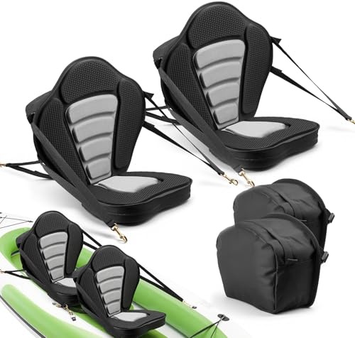 VEVOR Sedile per Kayak di Ricambio con Schienale Spessore Cuscino 53 mm, Sedile per Kayak Paddleboard Barche con Schienale Borsa Portaoggetti Cinghie Regolabili per SUP Canoa, 2 pezzi, Nero Grigio